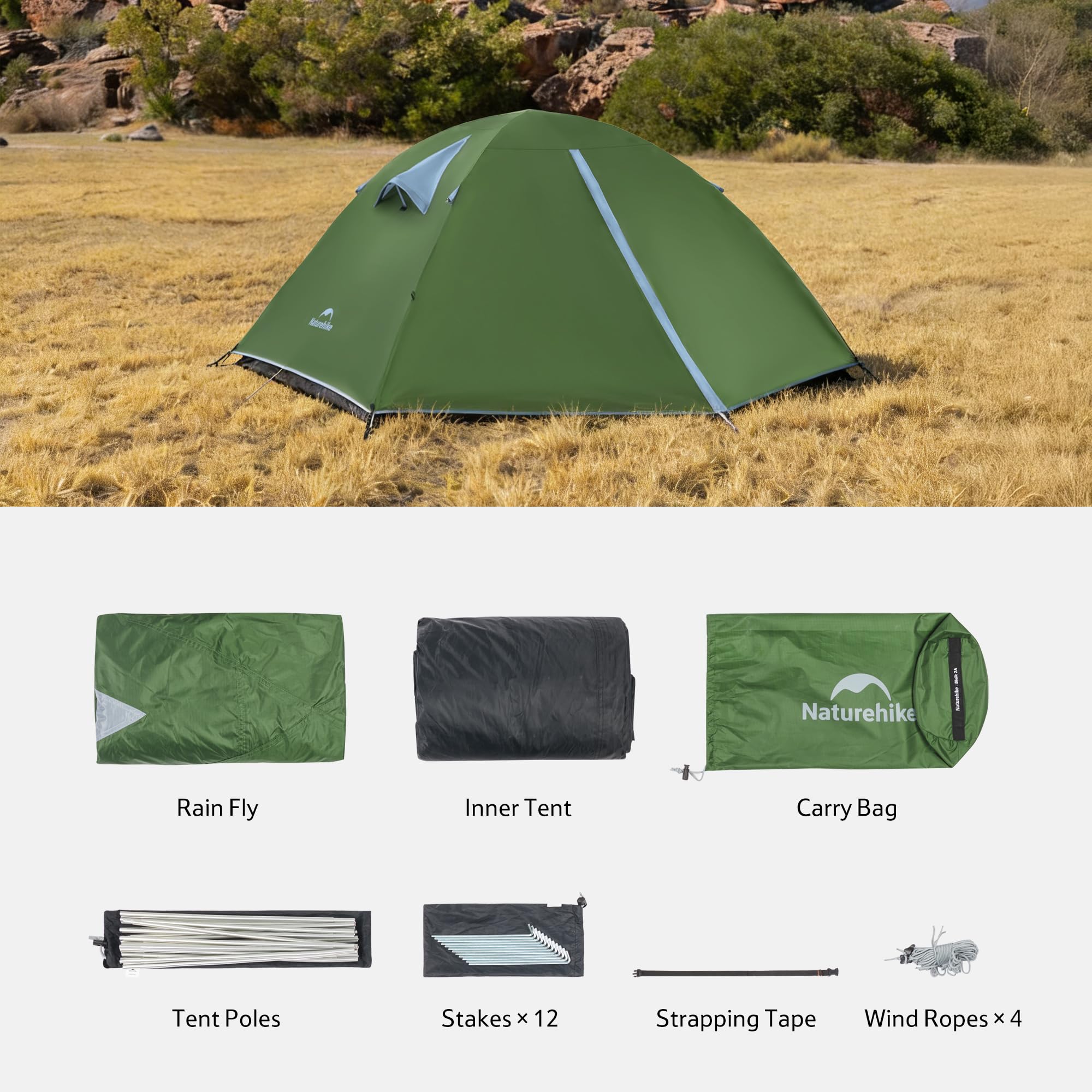 Naturehike Bleik Ultralight Kuppelzelt Wasserdicht (3000mm) Zelt 2-3 Personen Leichtes Zelte für Camping, Wandern & Trekking