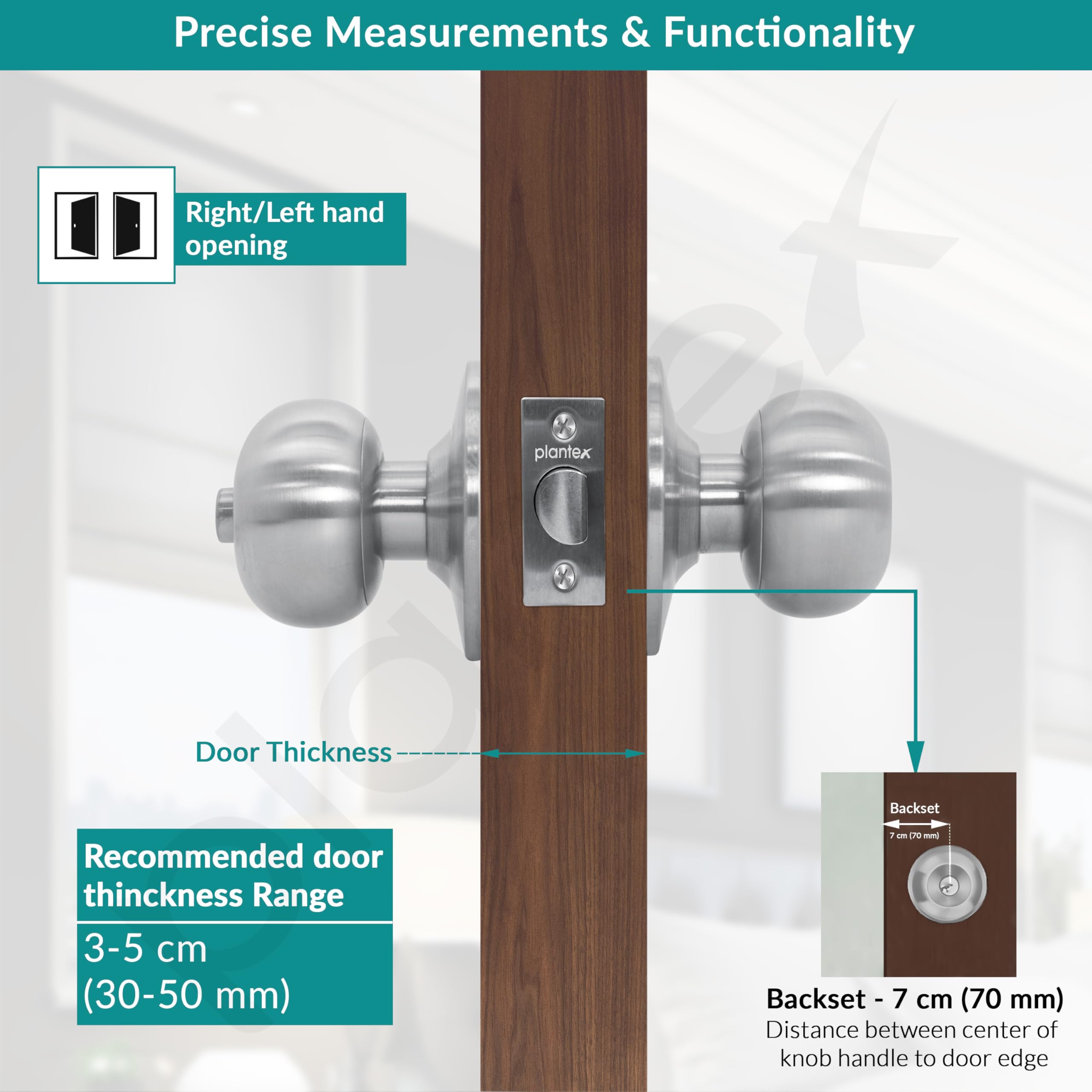 Plantex Bathroom Door Lock - Keyless Cylindrical Lock for Bathroom/Balcony/Tubular Door Knob/Handle (Without Key-Matt) 3