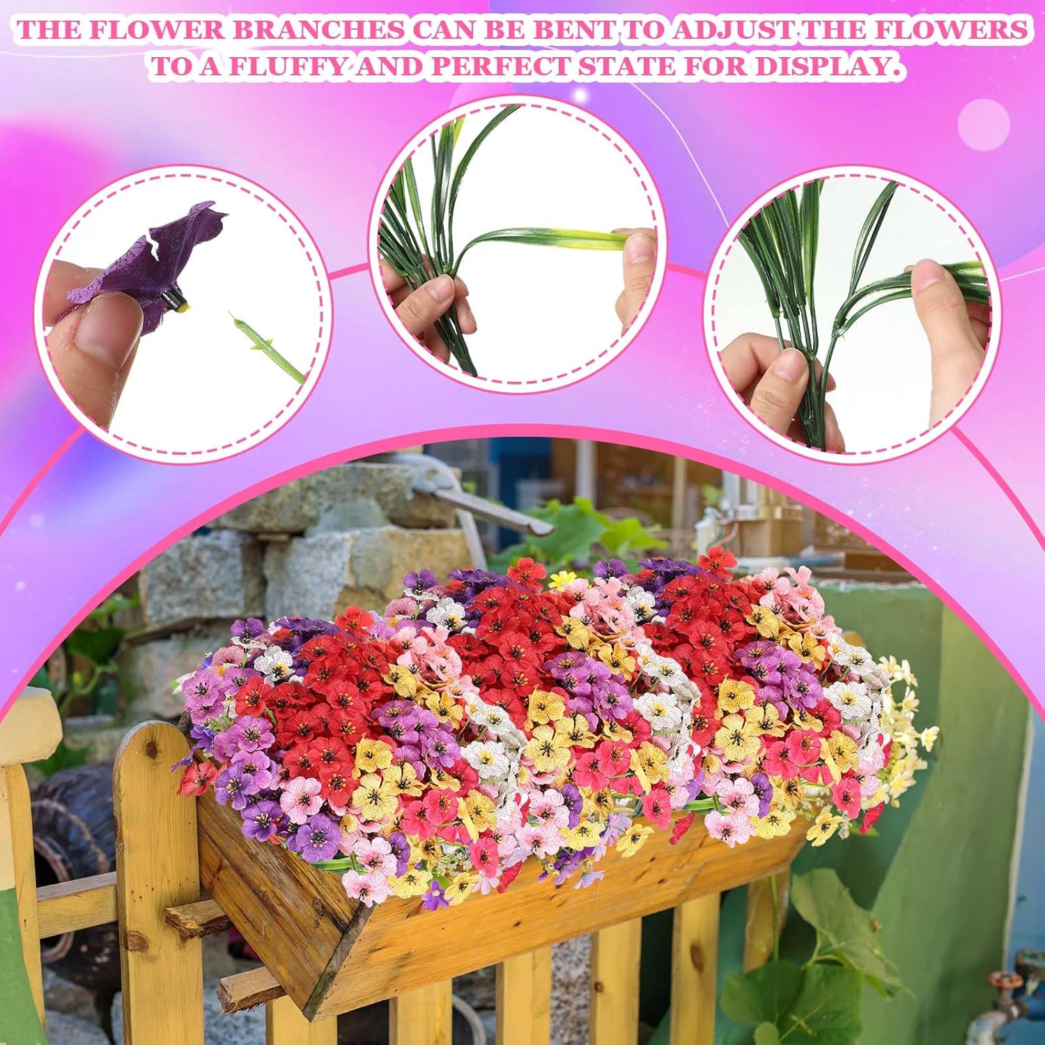 Lyrow 100 Bundles Violet Artificial Flowers, UV Resistant Faux Flowers Outdoor, Faux Silk Flowers, Fake Violet Flowers Bulk for Front Porch Hanging Garden Courtyard Farmhouse Home(Classic Colors) - Image 2