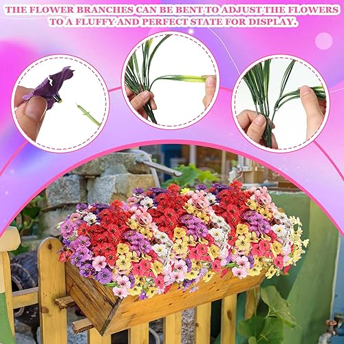 Vista 30 de Lyrow 100 paquetes de flores artificiales violetas, flores sintéticas resistentes a los rayos UV para exteriores, flores de seda sintética, flores