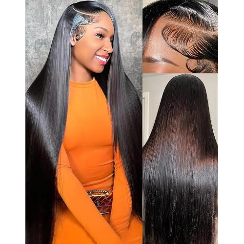 30 Inch 13x6 Straight Wigs Human Hair 200 Density HD Transparent Multi-Skin Lace Front Wigs Human Hair Pre Plucked Real frontal Wig Can Last 6-9 Months Natural Black for Women