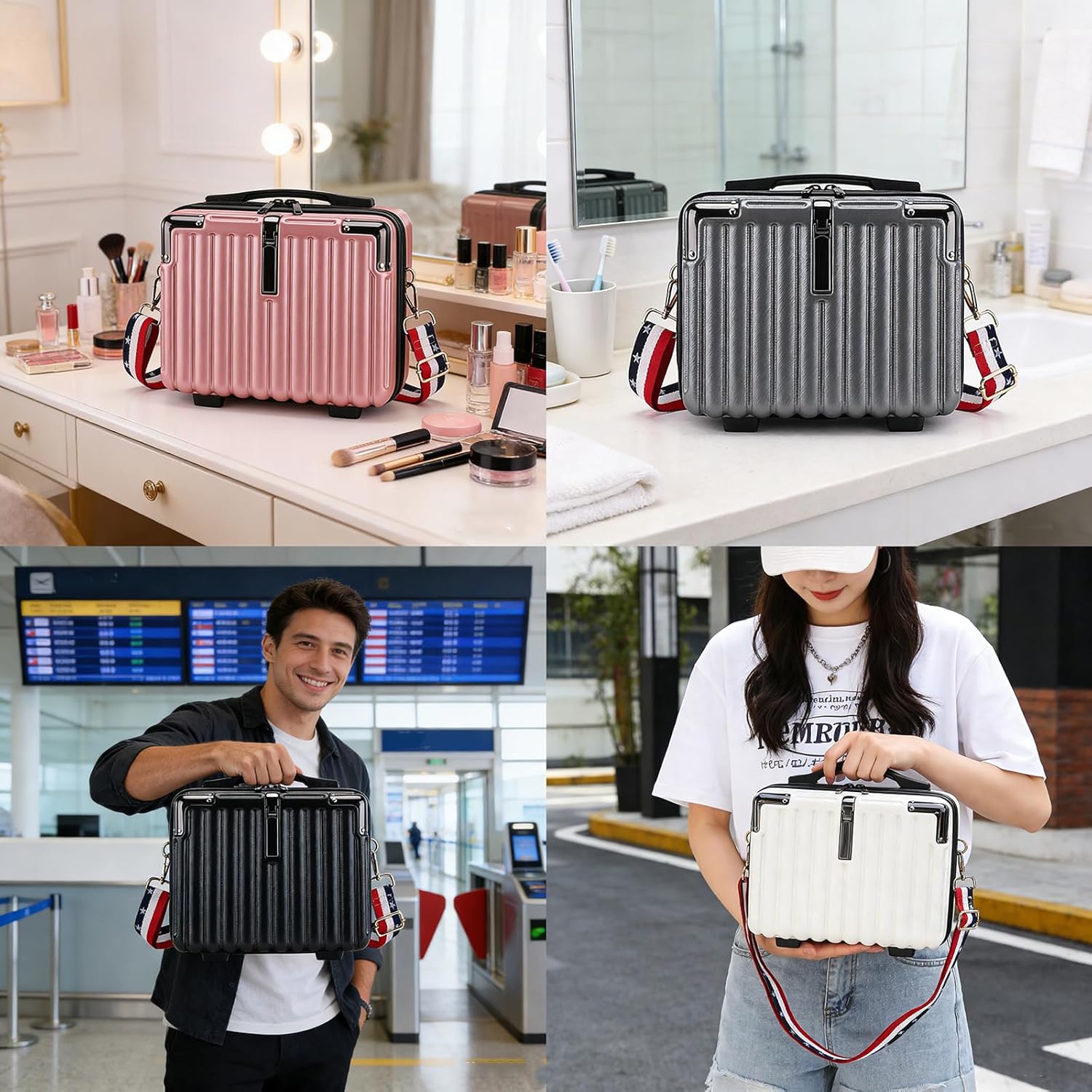 Mini Suitcase Hard Shell Makeup Case Stress-Resistant ABS Hard Makeup Travel Case Portable Hand Luggage with Shoulder Strap for Travel Camping Home Organizer Pink - Image 6