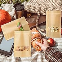 Vista 5 de Geosar 300 bolsas de papel kraft de pie con ventana de 6 x 9 pulgadas, bolsas sellables de papel kraft con muesca sellables con muesca para pequeñas