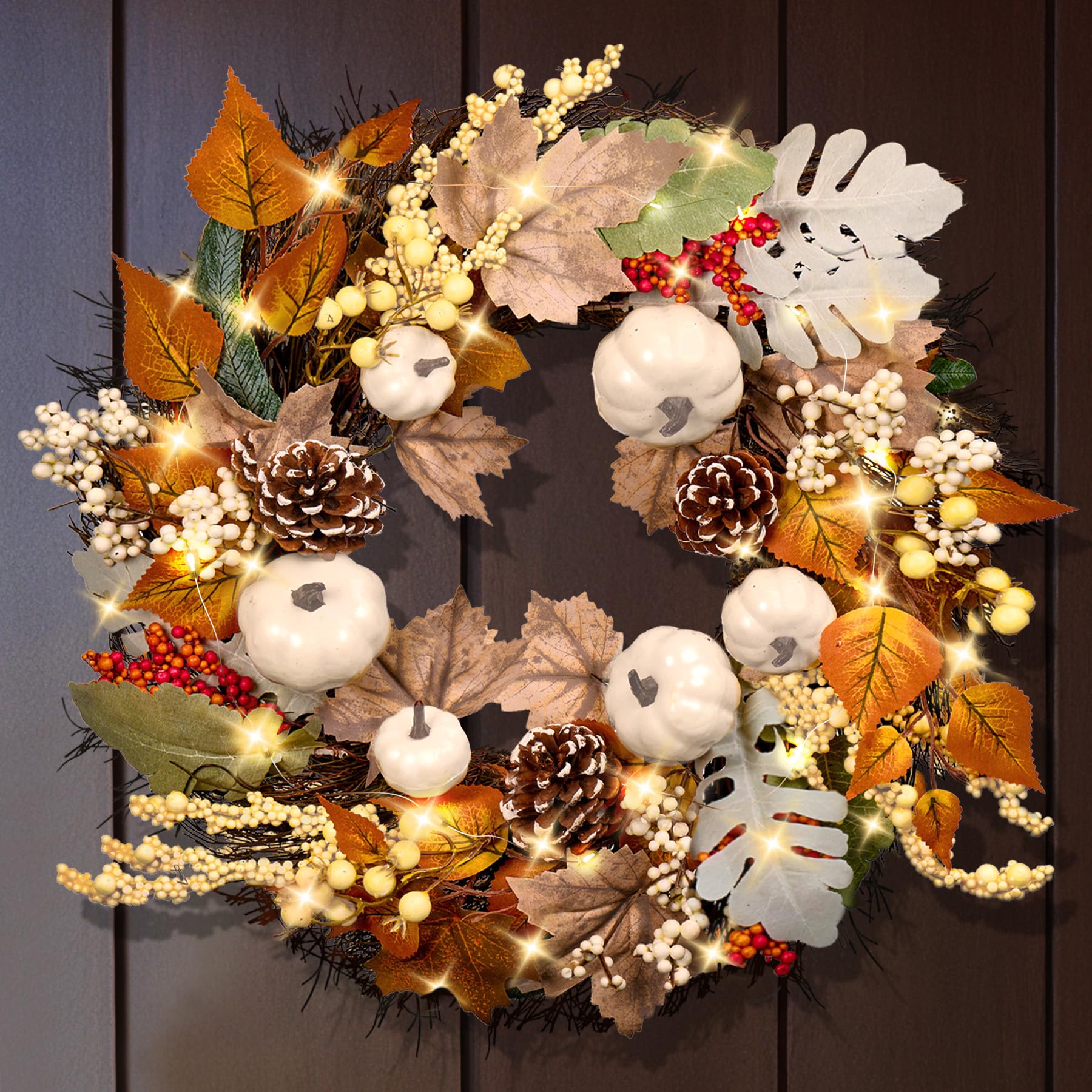 Couronne d'automne de porte extérieure 50 cm déco fenêtre avec baies orange