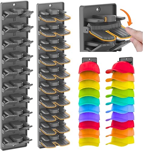 Organizador de Sombreros para Gorras de Béisbol 2 Paquetes con Clips de Resorte Integrados - Soporte de Pared para Armario Organizador de Sombreros,