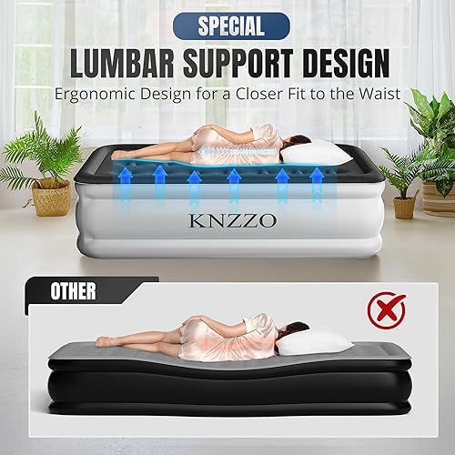 Miniatura 7 de Colchón de aire tamaño individual con bomba incorporada, colchón inflable superior de 18 pulgadas con tela flocada impermeable, cama inflable rápida