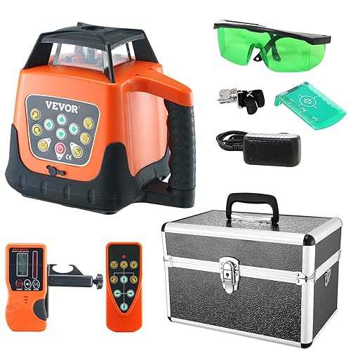 VEVOR Nivel láser giratorio de 2000 pies, láser de línea cruzada verde autonivelante de 360 grados, 5 velocidades de rotación y 4 ángulos de