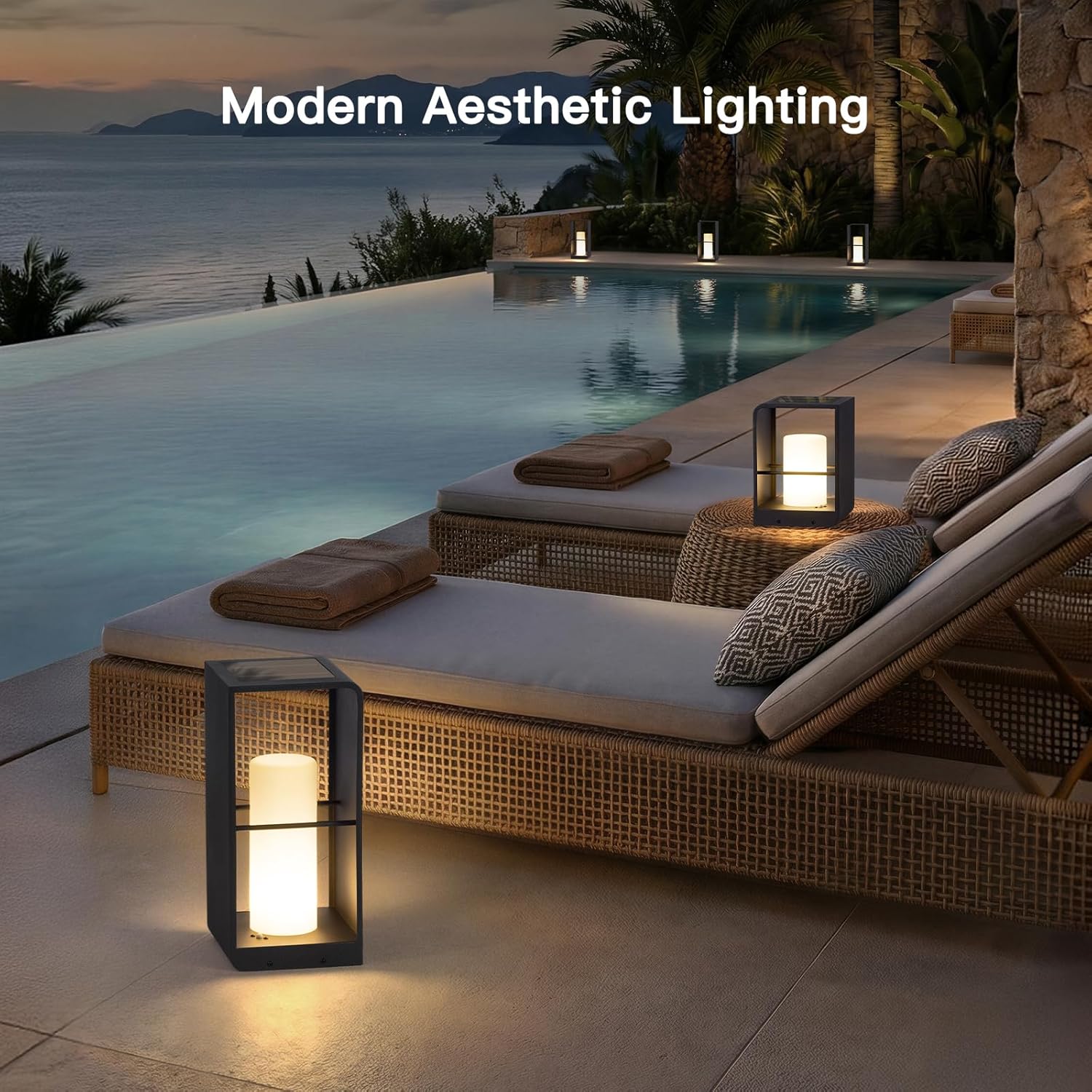 MVBT 17" Tall Solar Floor Lamp, 3000K LED Solar Lanterns Outdoor Waterproof, Modern Outdoor Lights for Patio, Large Pathway Lights Solar Powered, Dusk to Dawn Floor Lamps for Yard Pathway Garden Porch