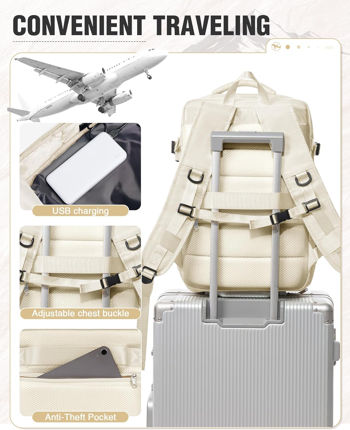 Travel Backpack with Vacuum System Women, Waterproof Vacuum Backpack with Pump, Compression Bags Travel Backpack Carry on Flight Approved, Mochila de Viaje Compresion al Vacio Men(beige) - Image 7