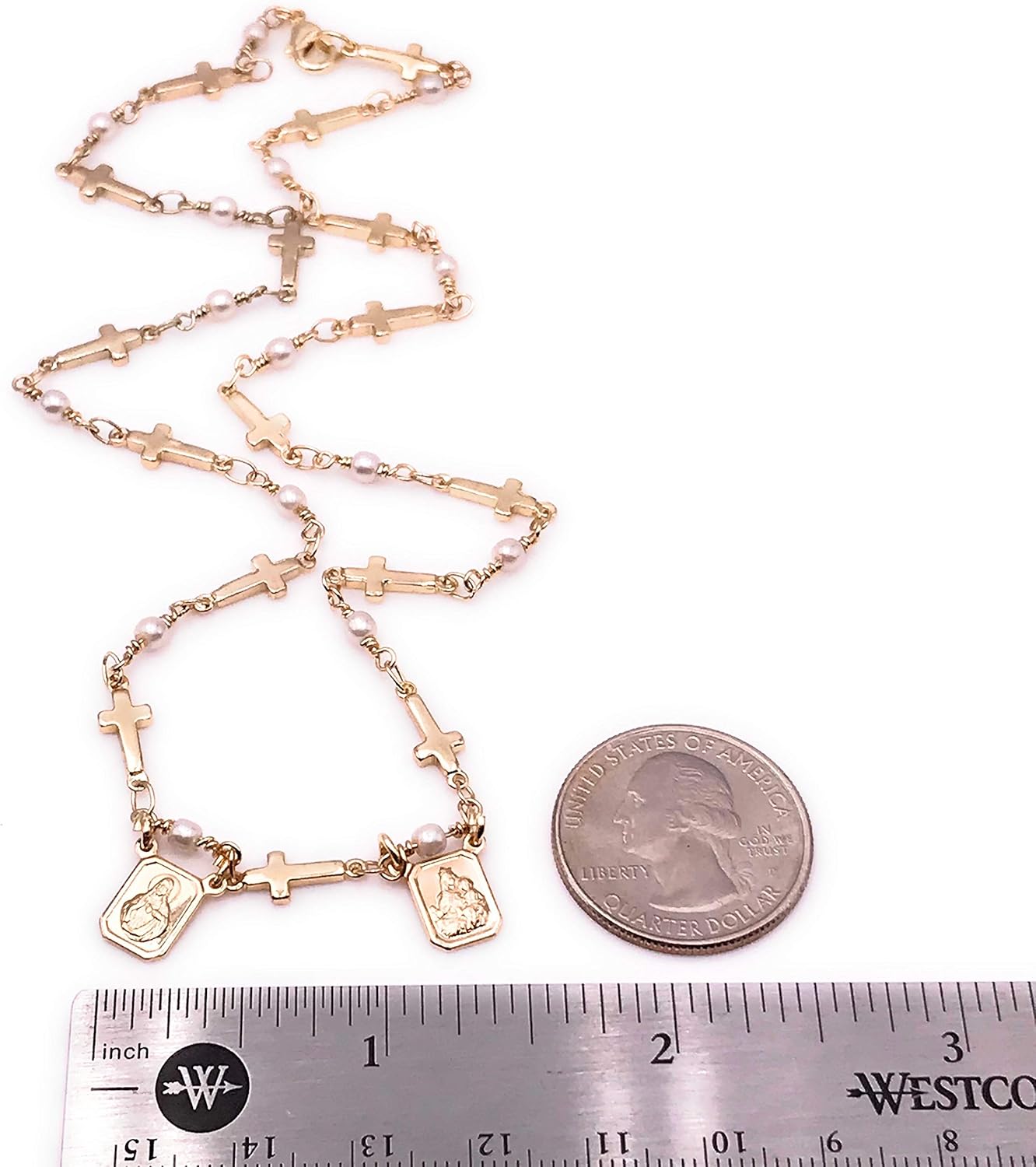 LESLIE BOULES Gold Plated Catholic Scapular Necklace for Women Cross Chain - Image 5