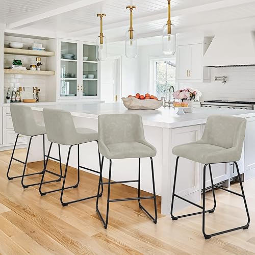 Miniatura 8 de LUE BONA Juego de 4 taburetes de bar de 26 pulgadas de altura de mostrador, taburetes de bar tapizados de piel sintética, taburete de bar con