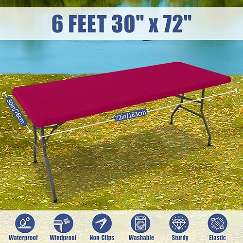 Miniatura 89 de Paquete de 4 manteles rectangulares de elastano de 6 pies, elásticos y ajustables para pícnic, elásticos y lavables para exteriores, campamentos