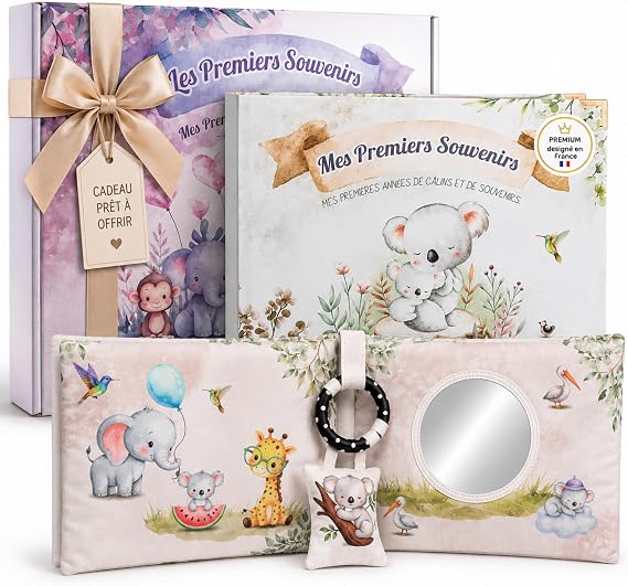 Premier trésor Coffret Naissance Koala 0-5 Ans : Album Éveil en Tissu & Kit Empreintes