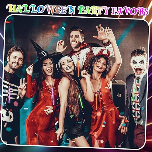 Miniatura 5 de Libima Juego de 36 collares de 8 pulgadas con palitos brillantes de Halloween con tapas y cordones brillantes de calabaza de araña brillante que