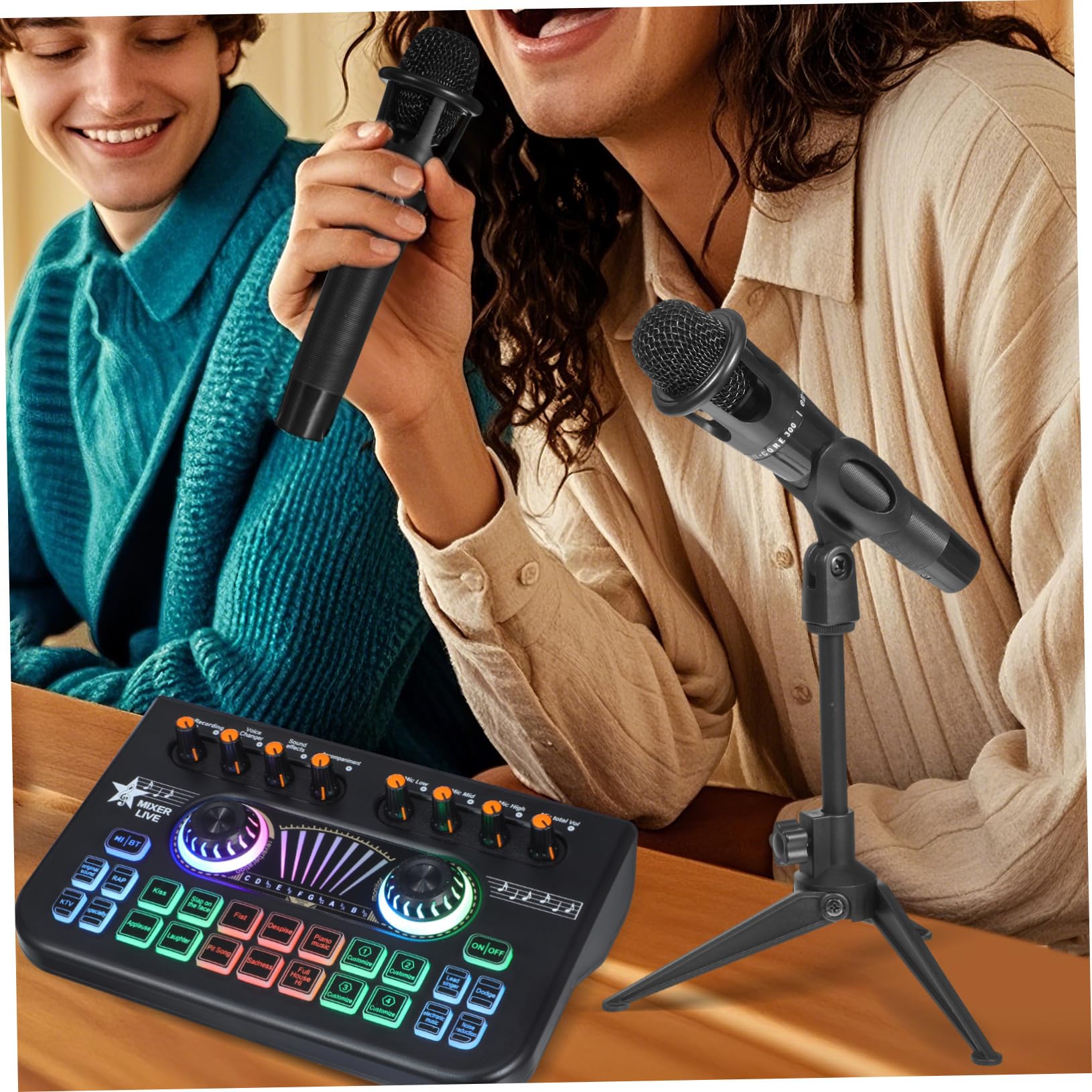 ibasenice Completo de Equipos Dj y Podcast Kit Profesional con Doble Micrófono y Tarjeta de Sonido Grabación Streaming y Cambiador de Voz