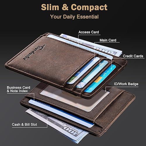 Miniatura 4 de Travelambo - Cartera de piel minimalista con bolsillo frontal tamaño mediano cartela delgada RFID dispositivos de identificación por radiofrecuencia