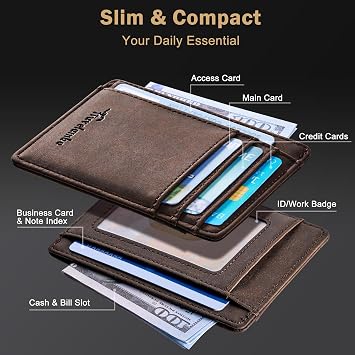 Travelambo Slim Wallet Front Pocket Minimalist Leather RFID Blocking Medium Size