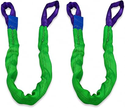 2" x 5 Lifting Slings Straps Polyester Heavy Duty Web Slings 4400 Lbs Vertical, 3520 Lbs Choker, 8800 Lbs Basket 2-Pack Green/Purple