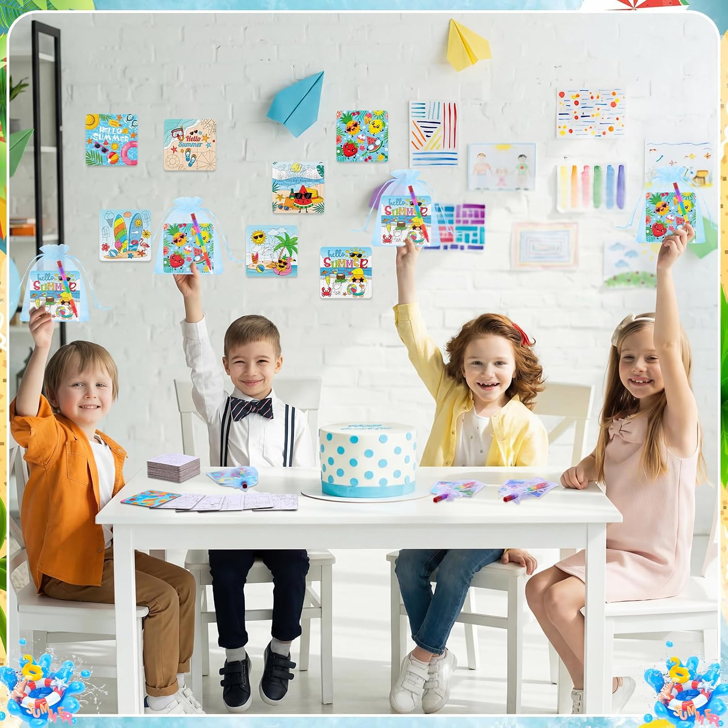 Fullhawl Hello Summer Puzzles Color Your Own Puzzles DIY Pool Jigsaw Crafts with Stackable Crayons and Bags for Learning Education Toys Gifts Prizes Summer Birthday Party Supplies image 5