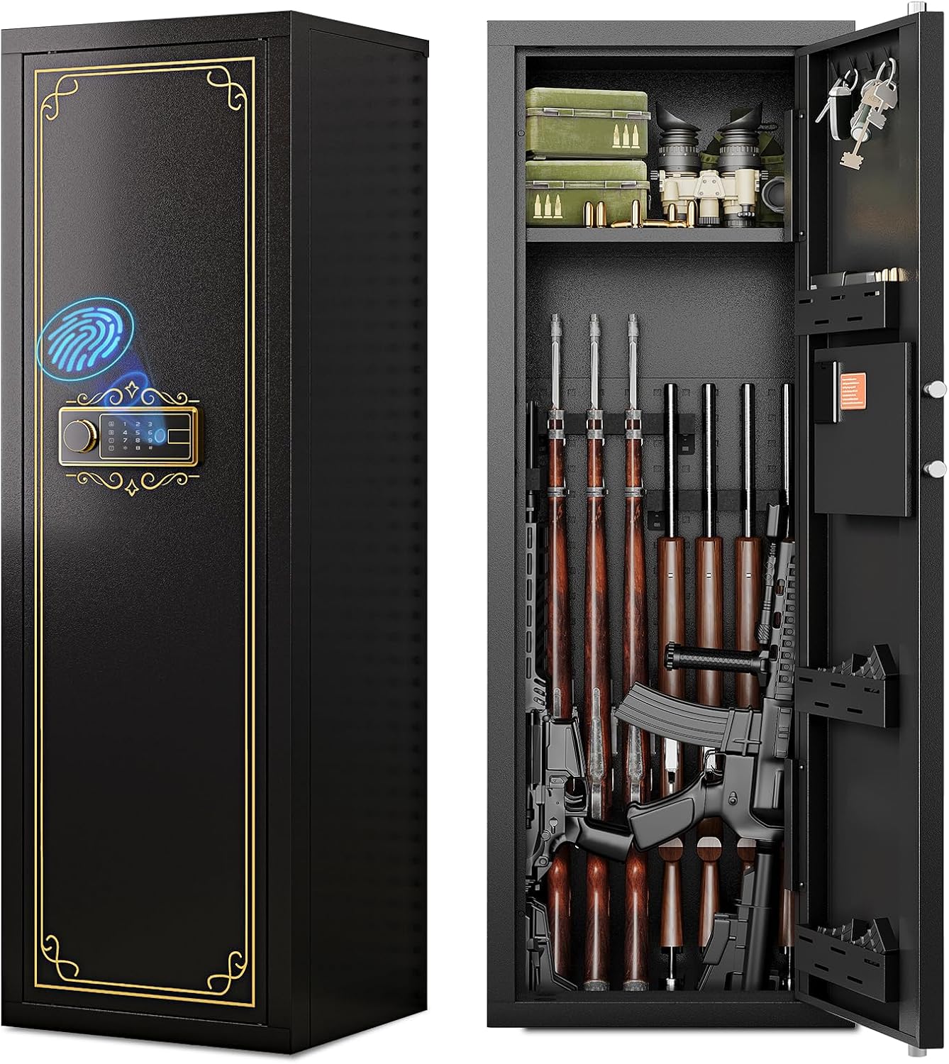 Karini 12-15 Biometric Gun Safe for Rifles and Pistols Fingerprint Rifle Safes for Home Large Gun Cabinet for Rifle with Optics or Shotguns Clearance Gun Safe Long Gun Locker with Removable Shelf