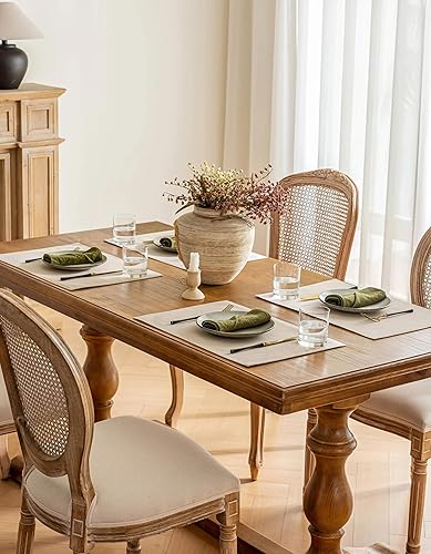 Miniatura 2 de Juego de 6 manteles individuales de lino para mesa de comedor, color beige, moderno, de granja, lavables a máquina, antideslizantes, resistentes al