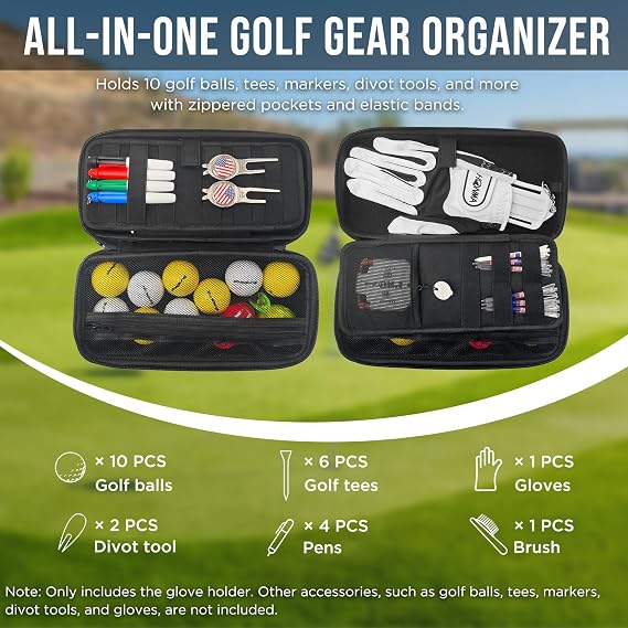 DURARANGE Golf Glove Holder Case with Glove Shaper - Portable Golf Accessories Organizer for Men & Women - Waterproof 900D Nylon, Large Capacity for Balls, Tees, Markers - Ideal Gift