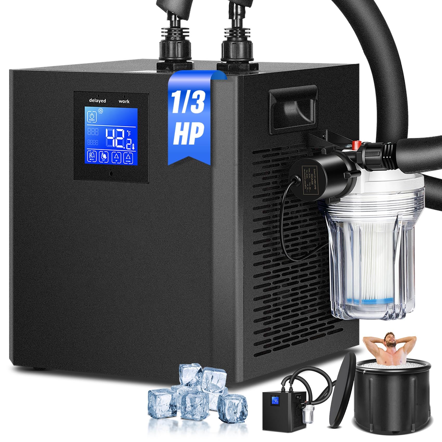 View 1 of 1/3 HP Ice Bath Water Chiller for Cold Plunge Tub with Filter & Pump