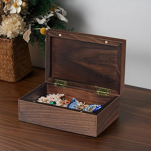 Miniatura 4 de EXISTING Caja de madera con tapa con bisagras, caja de almacenamiento de madera con tapa, caja de recuerdo de madera - Guarda joyas, recuerdos,