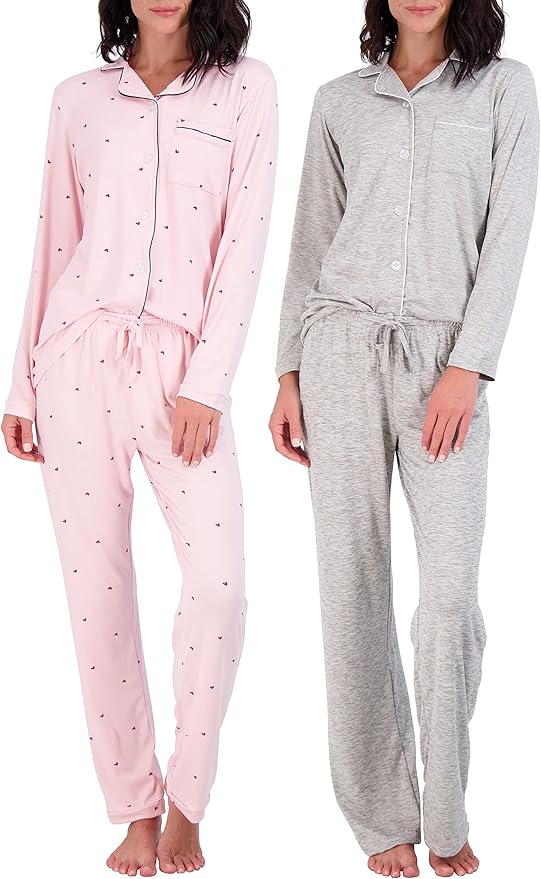 4 Piece: Women’s Long & Short Sleeve Button Down Pajama Set (Available In Plus Size)