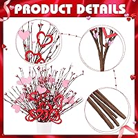 Vista 5 de VAIPI Paquete de 9 palillos artificiales de bayas de corazón para el día de San Valentín, tallos de bayas rojas artificiales, ramo de flores