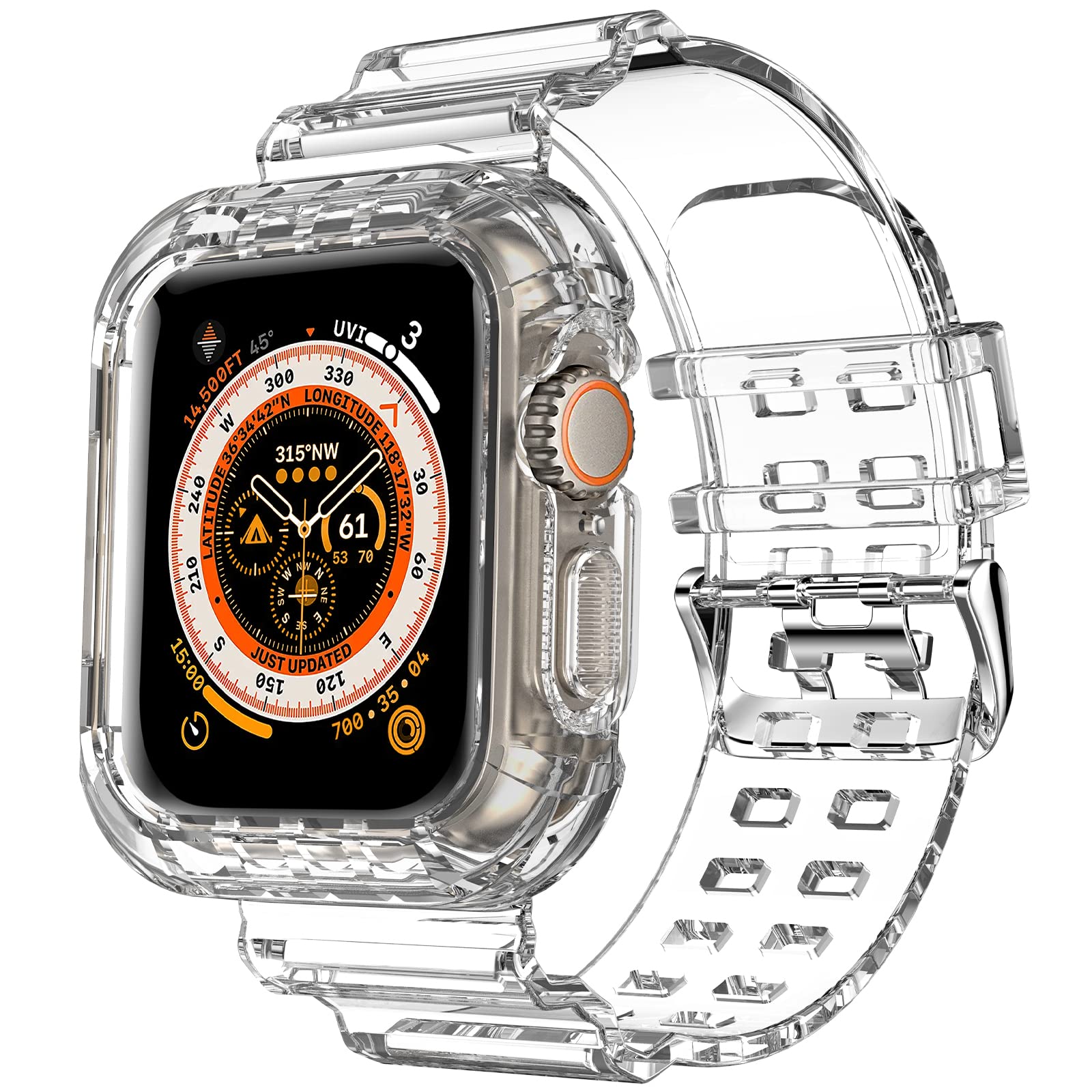 DABAOZACompatible for Clear Apple Watch Band 38mm 40mm 41mm 42mm 44mm 45mm with Case, Women Girl Glitter Clear Bling Crystal Sport Strap Bumper for iWatch Band Ultra 2/1 SE Series 9/8/7/6/5/4/3/2/1