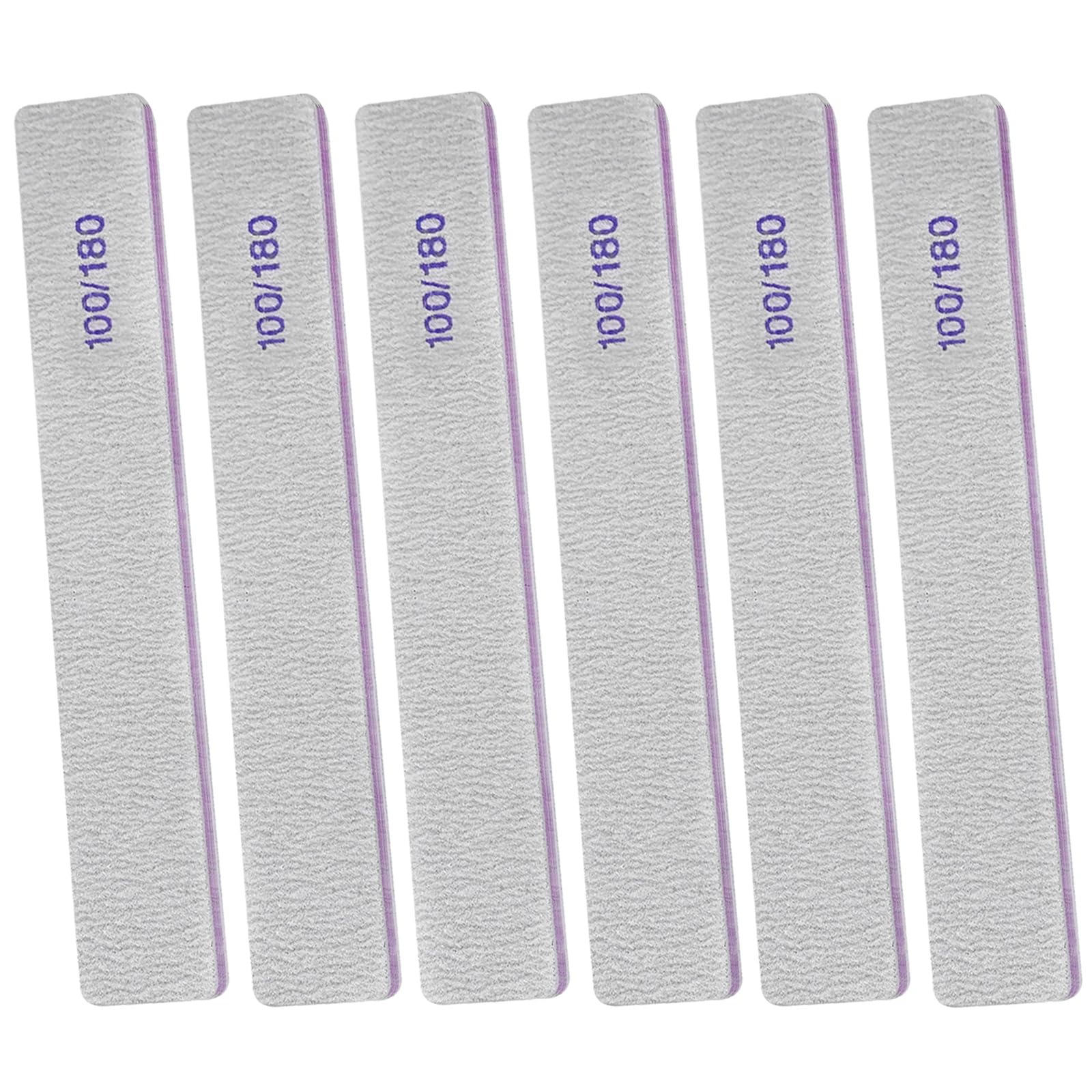 100/180 Grit Nail File (6 Pack), Emery Board Files for Acrylic and Natural Nails, Double Sided Emory Boards Professional Filer Reusable Washable Manicure Square Gray