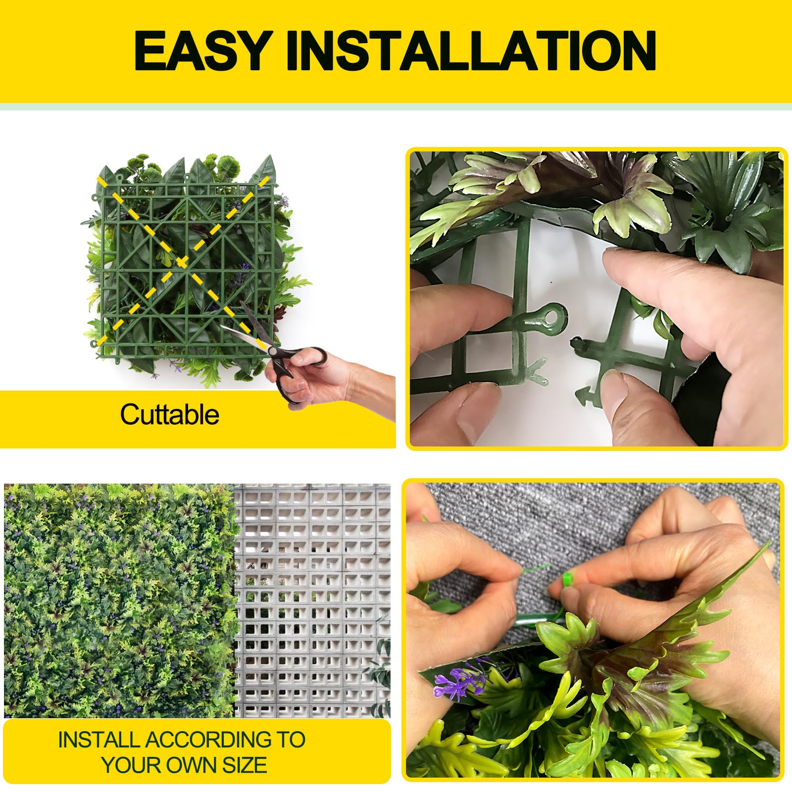 Artificial Grass Wall Backdrop,6pcs 20x20 Inch Faux Grass Panels for Indoor Outdoor Decoracion Wall,Greenery Hedge Plant,Artificial Fake Green Plants for Party,Garden