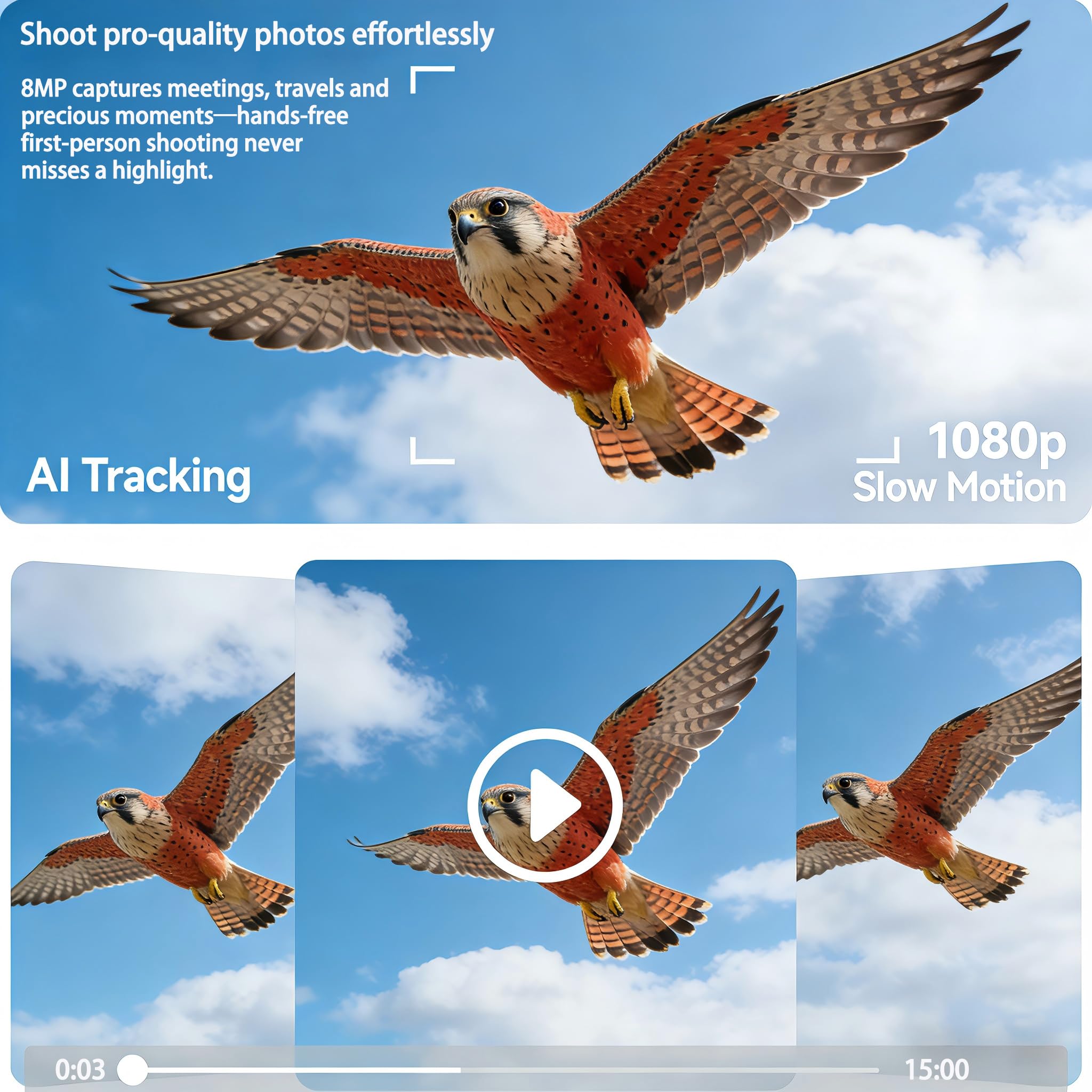AI Smart Occhiali con Fotocamera per POV Foto & Vlogging Capture