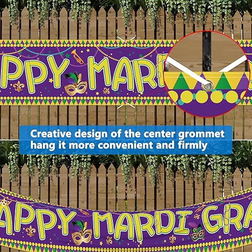 Miniatura 2 de Probsin Cartel de Mardi Gras de 120 x 20 pulgadas, decoración para patio, decoración de Nueva Orleans, suministros para fiestas de máscaras, corona