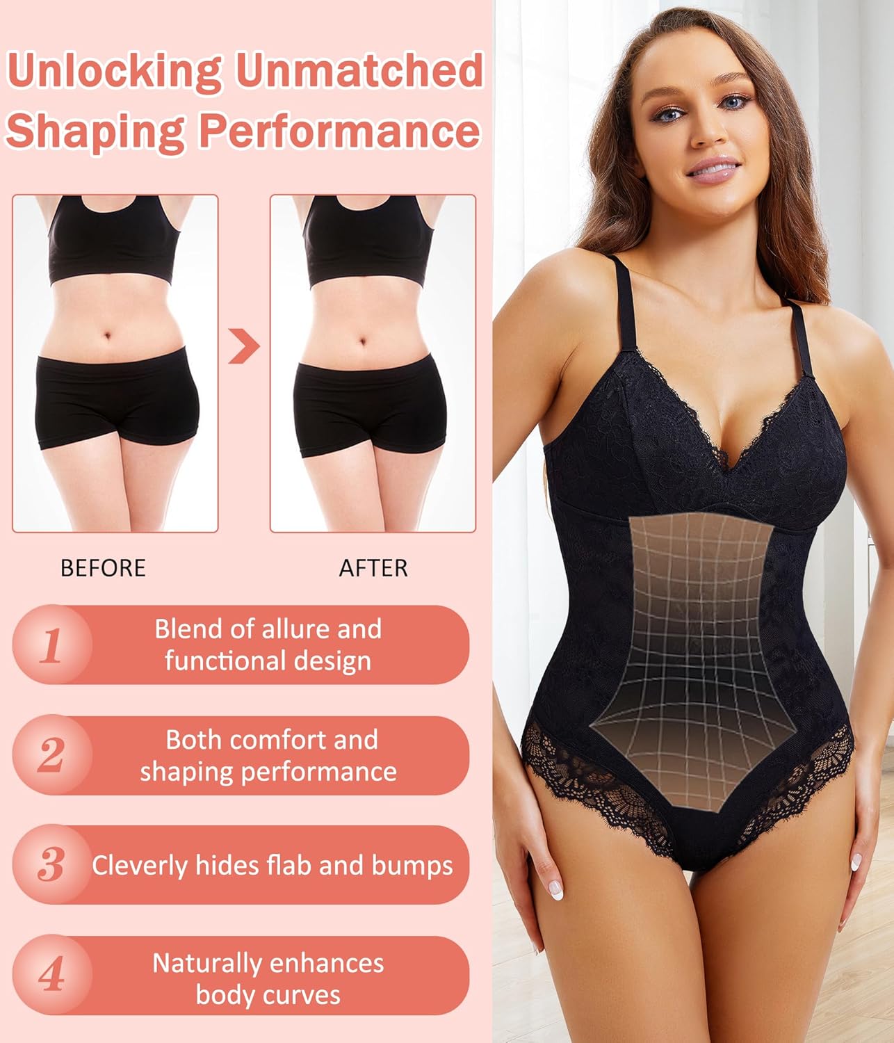 REYEOGO Lace Shapewear Bodysuit for Women Tummy Control Body Shaper V Neck Fajas Tank Tops Slimming Camisole Corset - Image 3