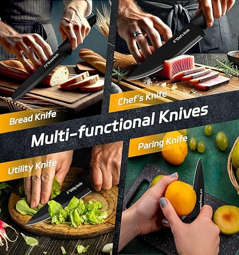 Miniatura 4 de XANAPON Juego de cuchillos de cocina de 14 piezas, acero inoxidable alemán de alto carbono, cubiertos aptos para lavavajillas con afilador, color