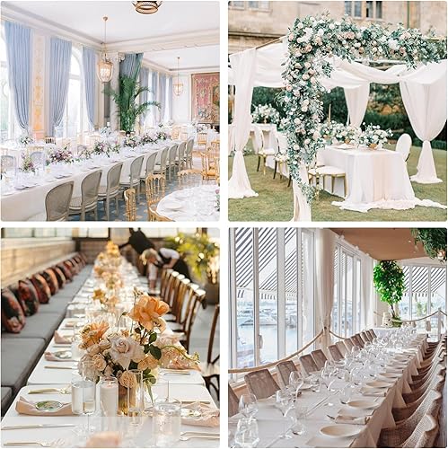 Miniatura 6 de Paquete de 4 manteles rectangulares de 60 x 102 pulgadas, manteles blancos para mesas rectangulares de 6 pies, manteles de poliéster lavables para