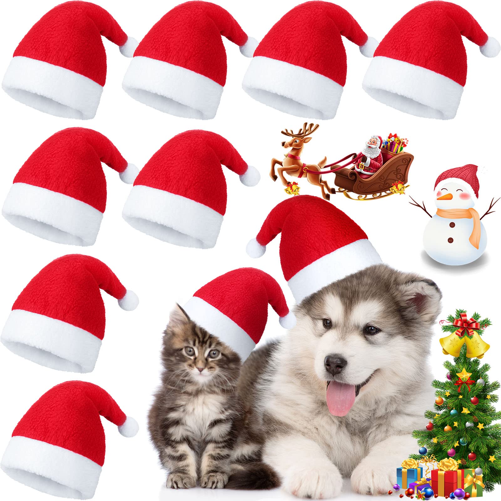 Svee 8 Pieces Christmas Santa Hats for Small Dogs Cats with Adjustable Chin Strap Xmas Costumes Supplies 3D Christmas Dogs Hats for Pet Puppy Kitten Winter Party Dress up Props Gifts(Simple Pattern)