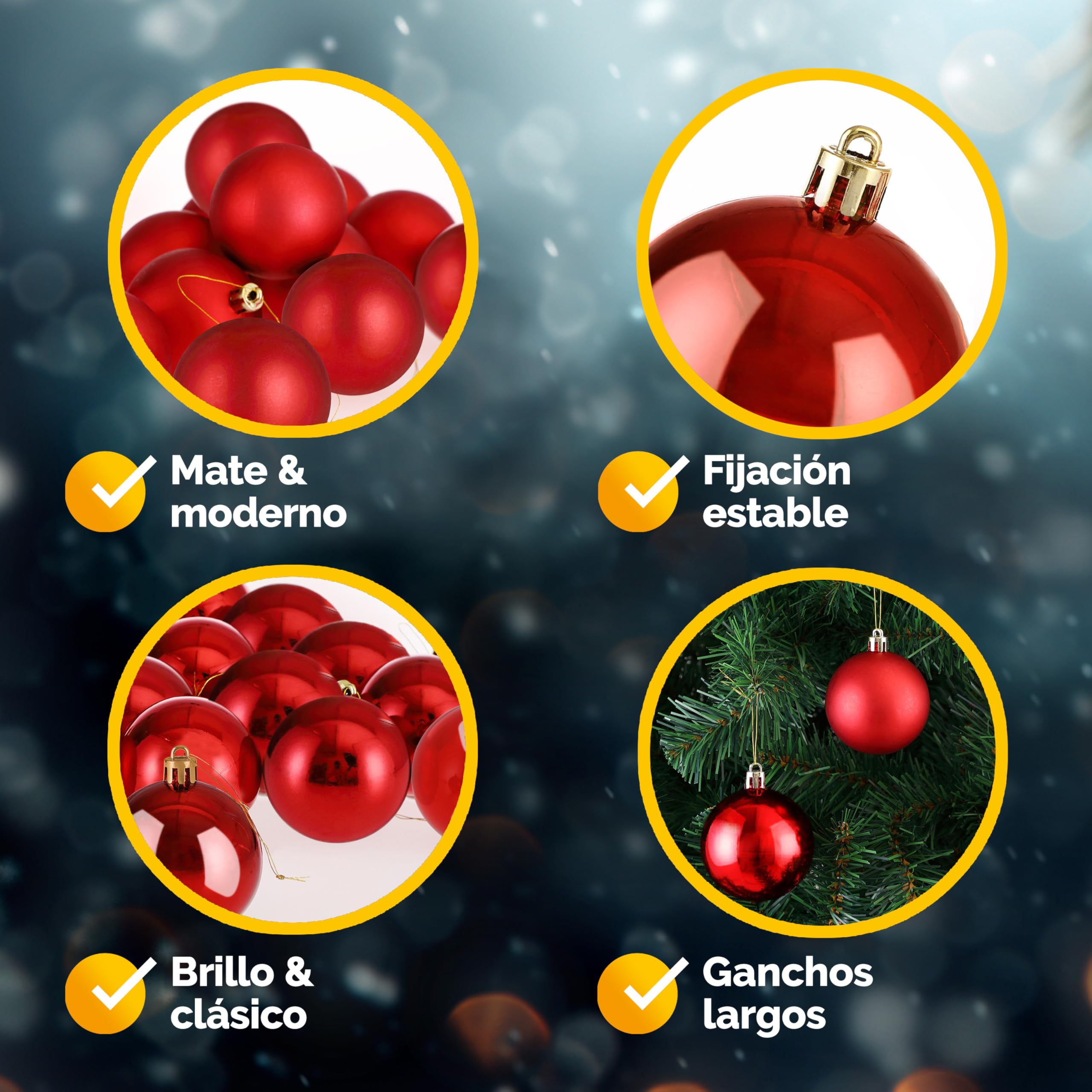 Deuba® Bolas Árbol de Navidad Set Completo 54 Pzs. Adornos Decoración Brillante Mate Colgante Rojo