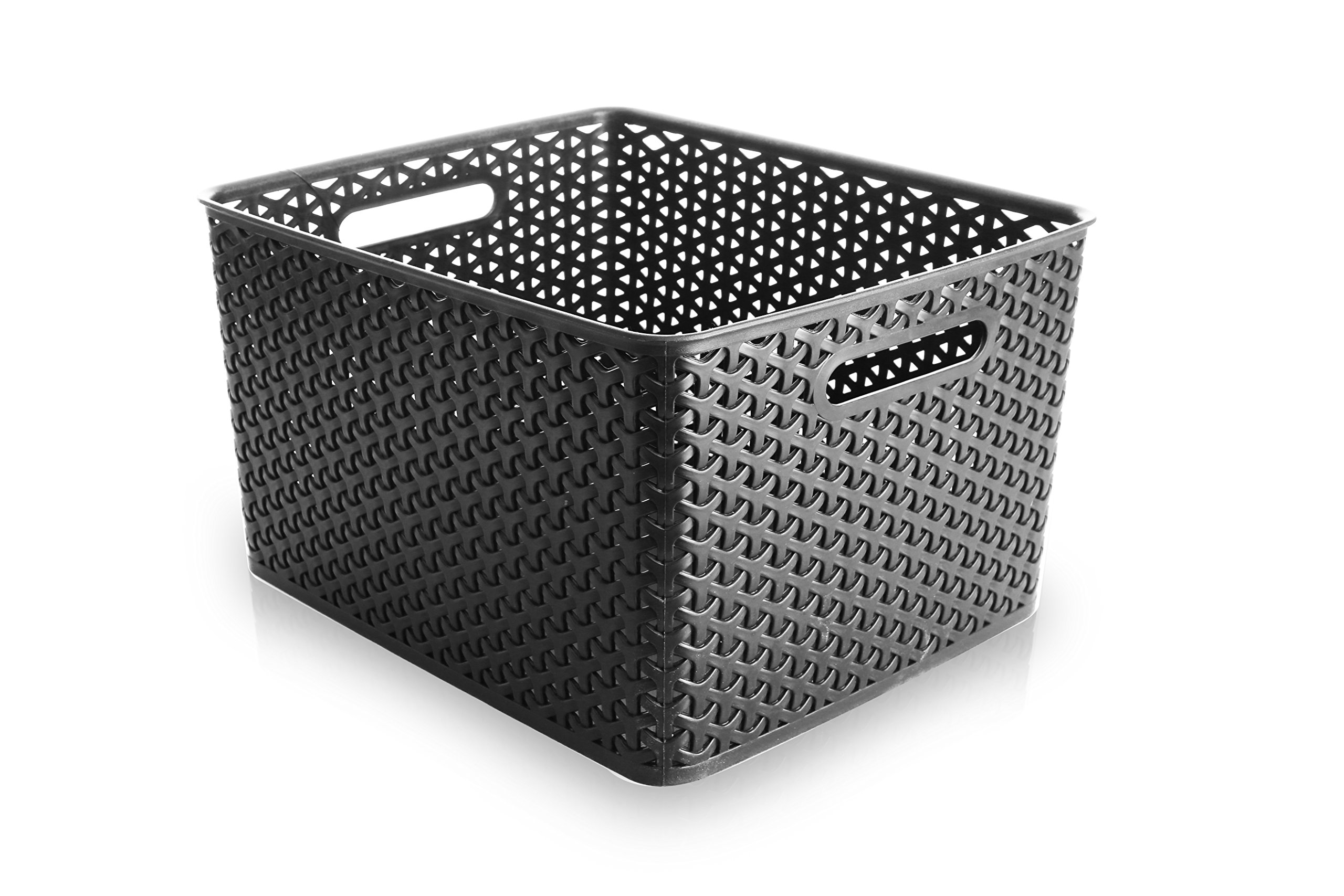 BINO T-Weave Woven Plastic Storage Basket, Large (Grey)