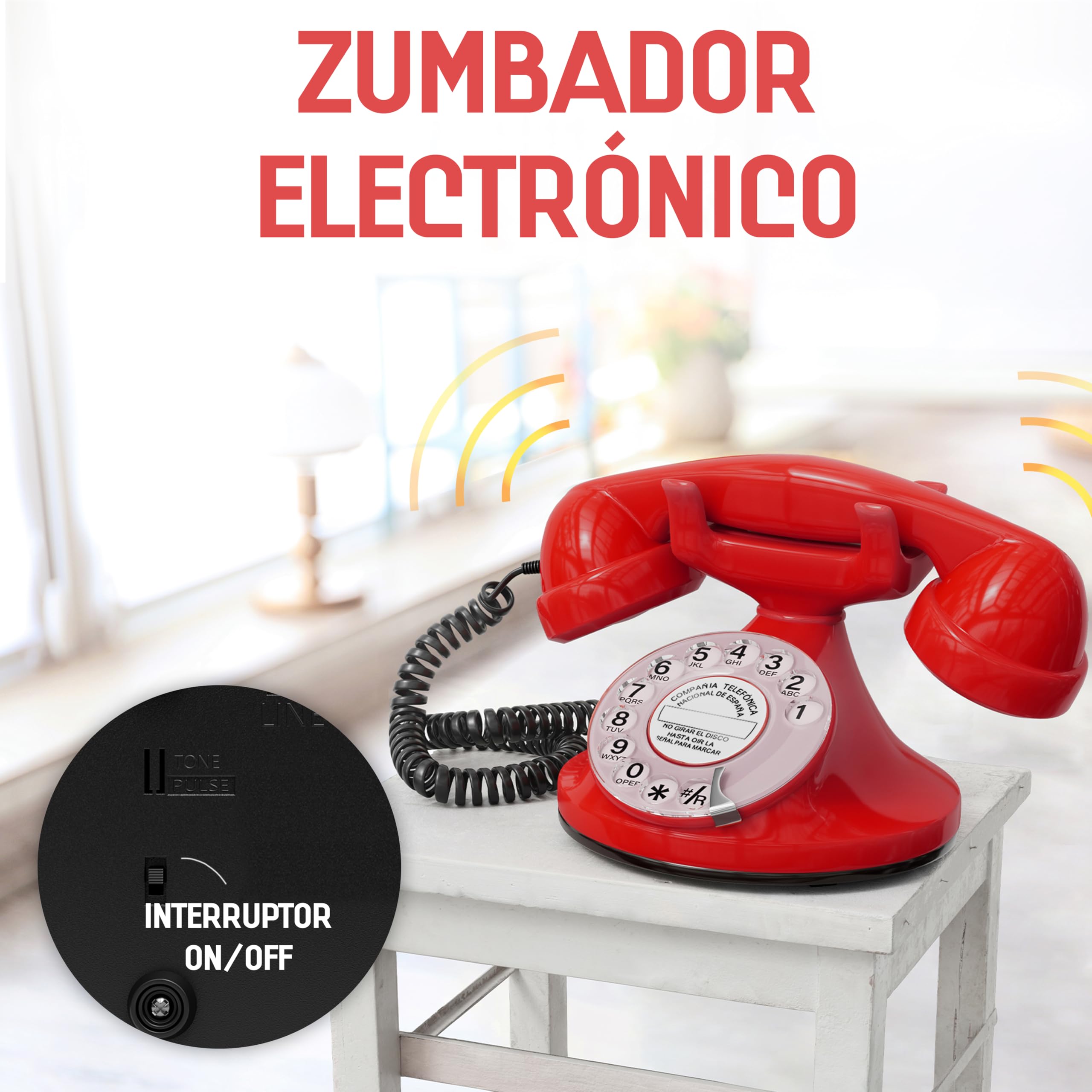Opis FunkyFon Cable: El Teléfono Fijo Retro Vintage, un Teléfono Antiguo y Clásico para tu Casa Rojo — view 4