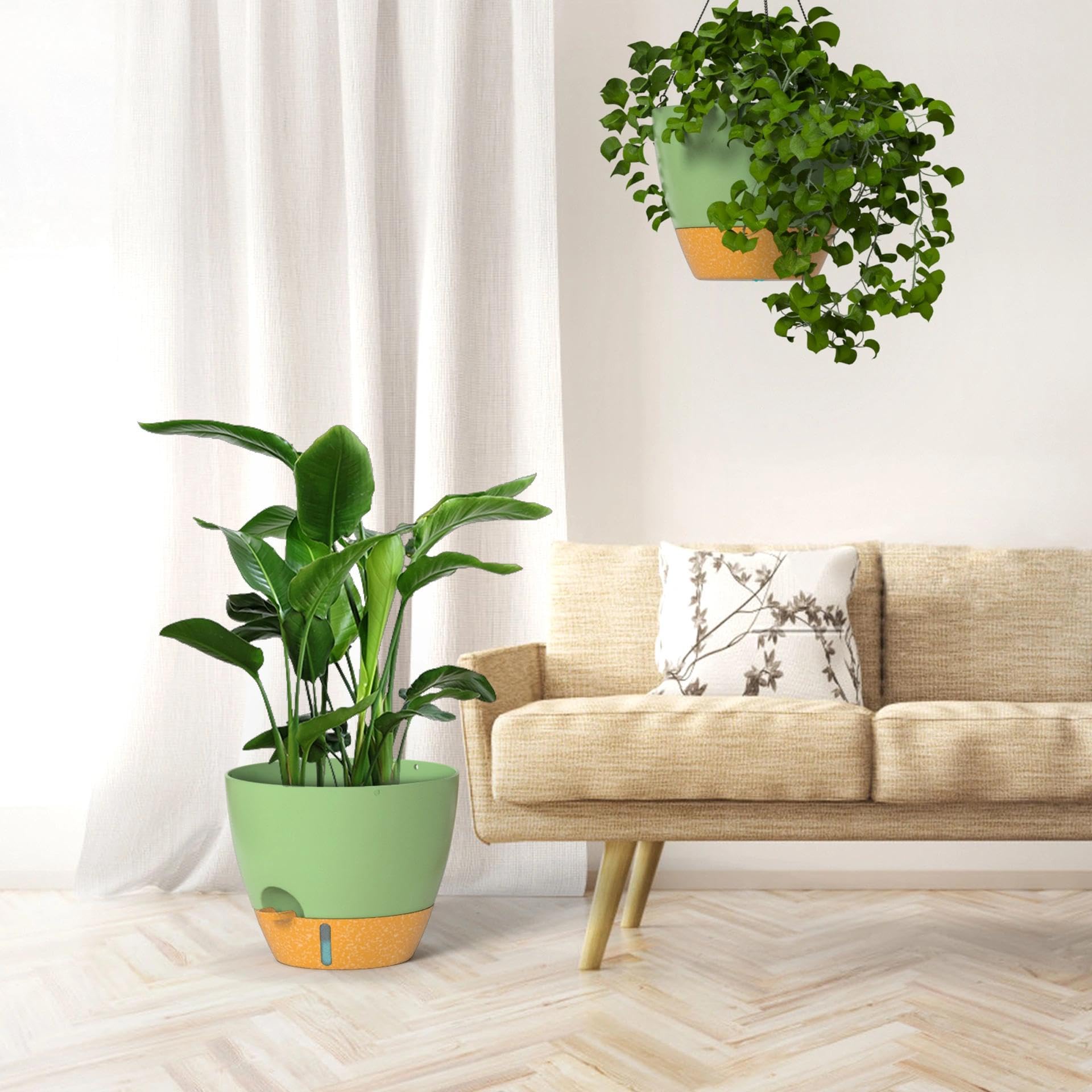 ZMTECH 1 Packung 30,5 cm hängende Pflanzgefäße mit Bewässerungslippe, selbstwässernder Blumentopf mit Drainagelöchern und abnehmbarem Untersetzer, Kunststoff-Blumentopf für Innen- und Außenpflanzen
