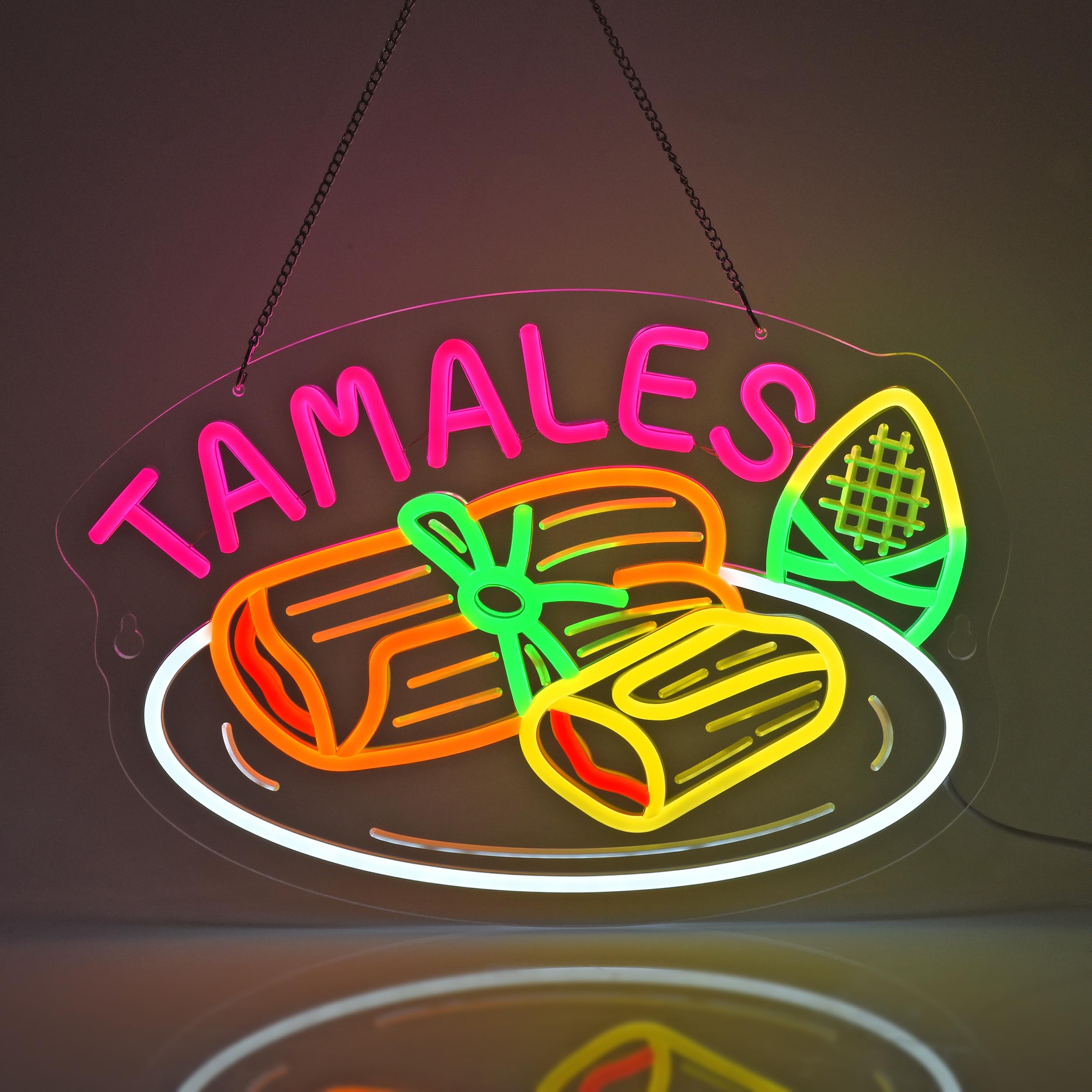JULHOVR Tamales Neon Sign, Neon Lights Hanging Wall Art Decoration for Business Restaurant Store Shop Market Food Truck Home Decor, USB Powered Ultra