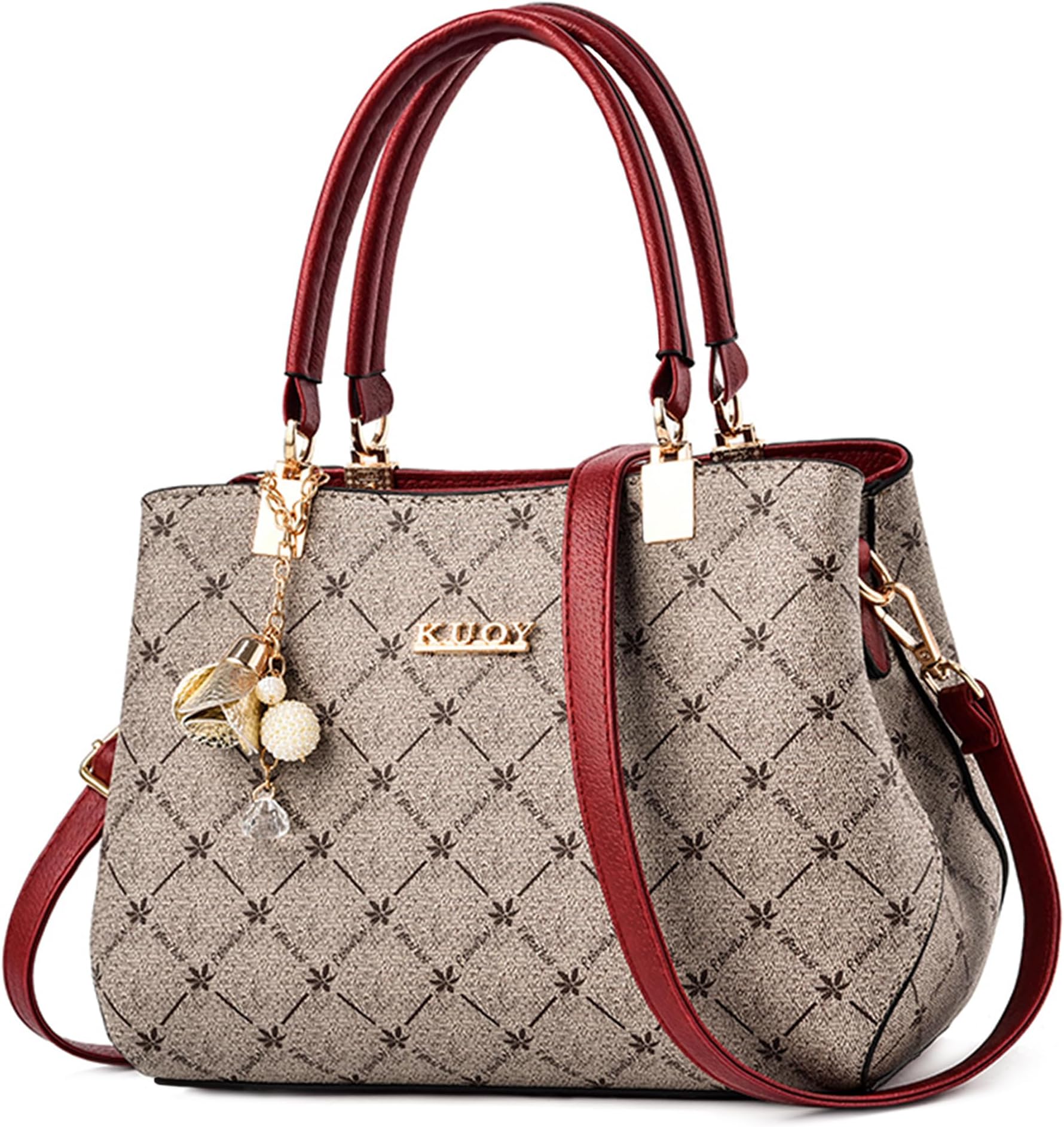 Women's Elegant Handbag with Maple Leaf Pattern Leather PU Handbag Shoulder Bag Women's Handbags with Pendant Women Shoulder Bag for Work Travel