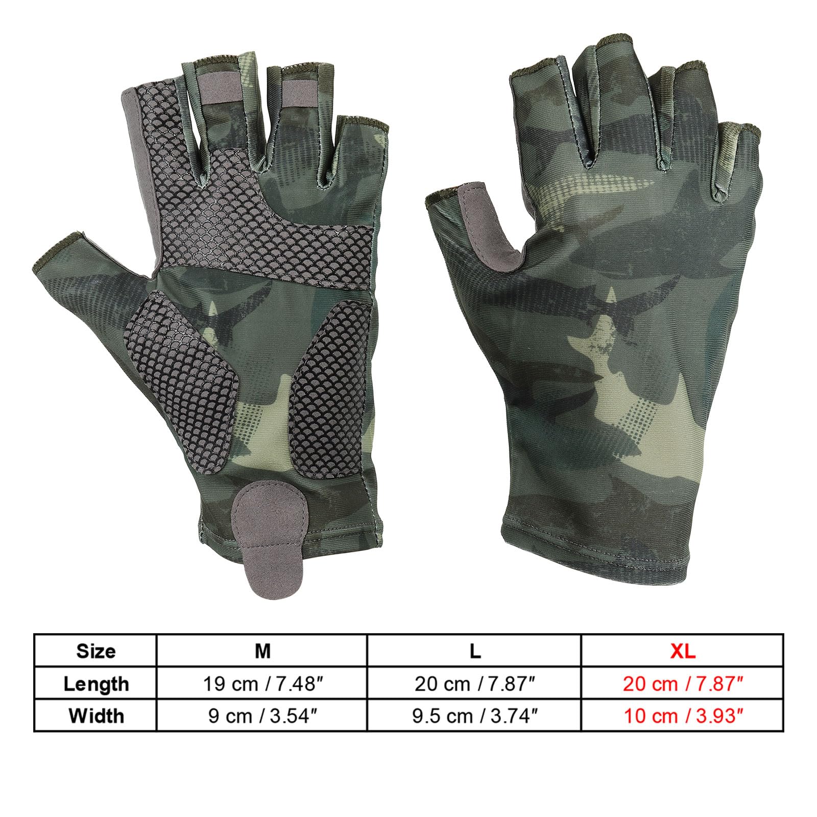 PATIKIL Fishing Gloves, 1 Pair Breathable Fingerless Sun Protection Gloves for Men Women Kayaking Rowing Cycling Hiking Green (XL Size) - Image 3