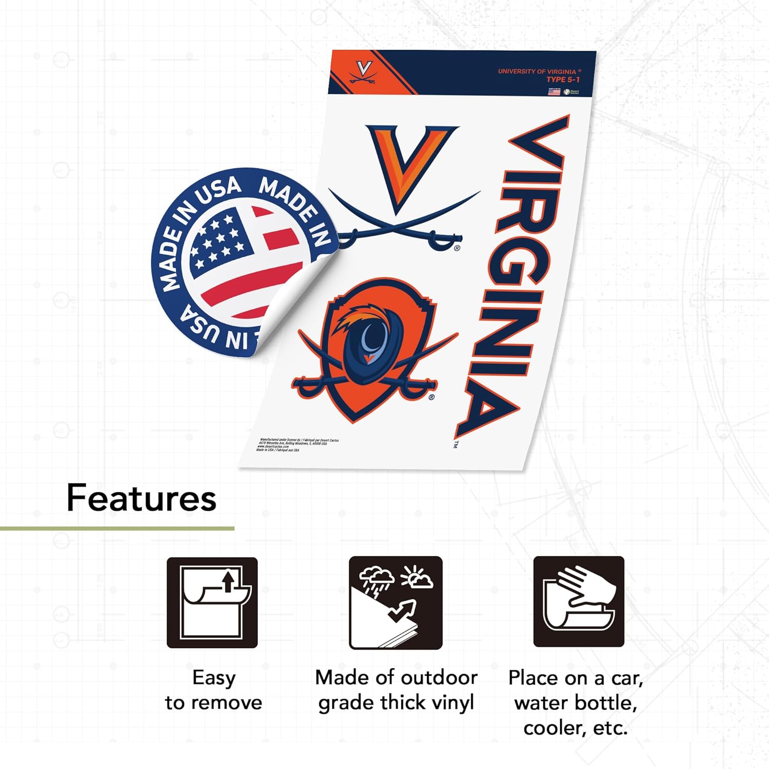 Desert Cactus University of Virginia Sticker Cavaliers UVA Wahoos Vinyl Decals Laptop Water Bottle Car Scrapbook T5 (Type 5-1) - Image 3