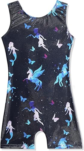 HOZIY - Leotardos de gimnasia para niñas, con estampado de unicornio, aurora, arco iris, sirena, dinosaurio, magdalenas, con pantalón ciclista con