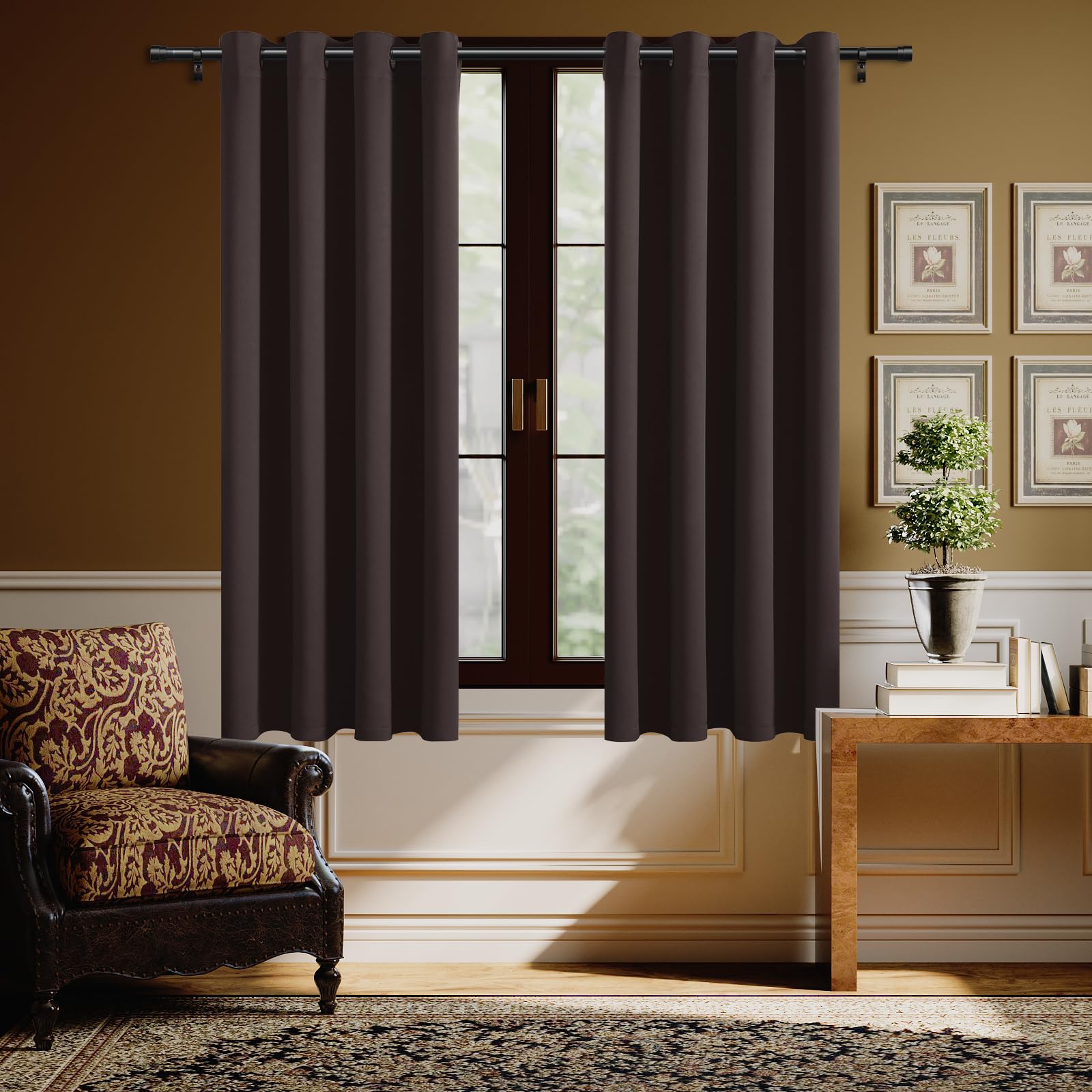 H.VERSAILTEX Blackout Curtains 2 Panels for Bedroom Light Blocking Room Darkening Curtain Drapes for Living Room, Thermal Insulated Grommet Top, Each 52 by 63 Inch, Chocolate Brown, Sold Pair