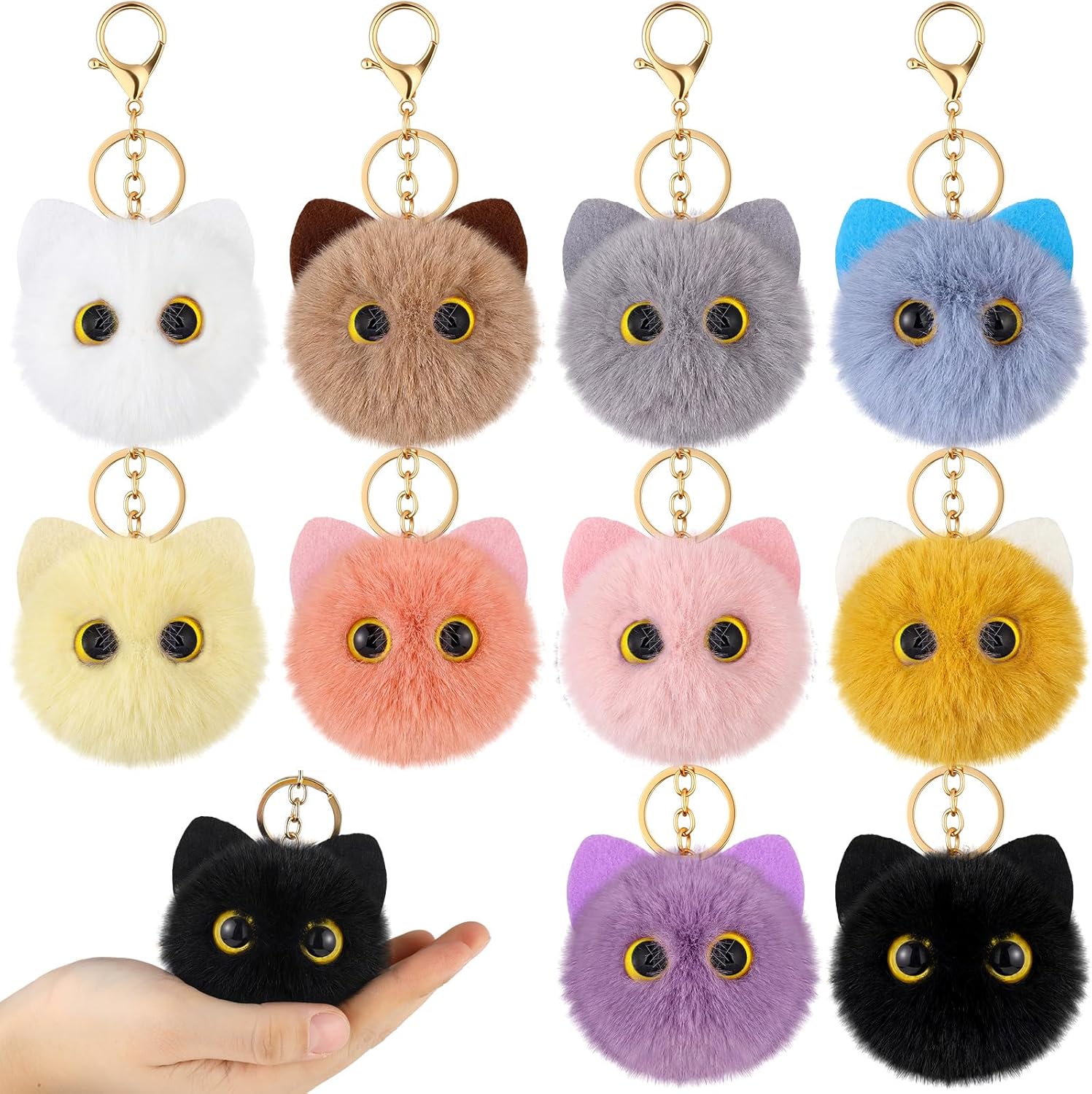 Nosiny 10 Pcs Cat Keychain Gifts for Cat Lovers Cute Cat Plush Backpack Charms Cute Cat Pom Pom Keychain Accessories for Handbags Backpacks and Wallets New Year Valentine's Day Gifts for Women